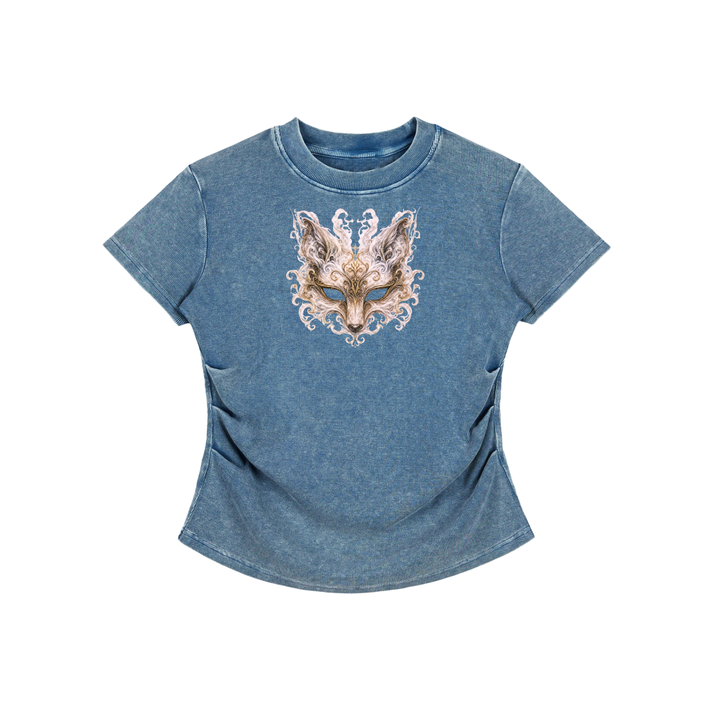 Fox Mask Vintage Washed Bodycon Cotton T-Shirt