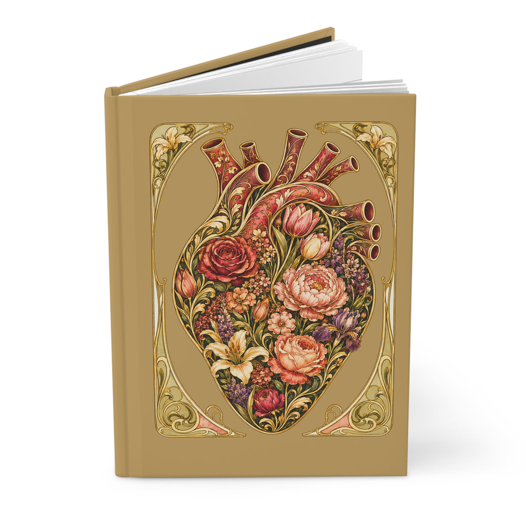Floral Anatomical Heart Hardcover Journal — Vintage Botanical Sketch Notebook