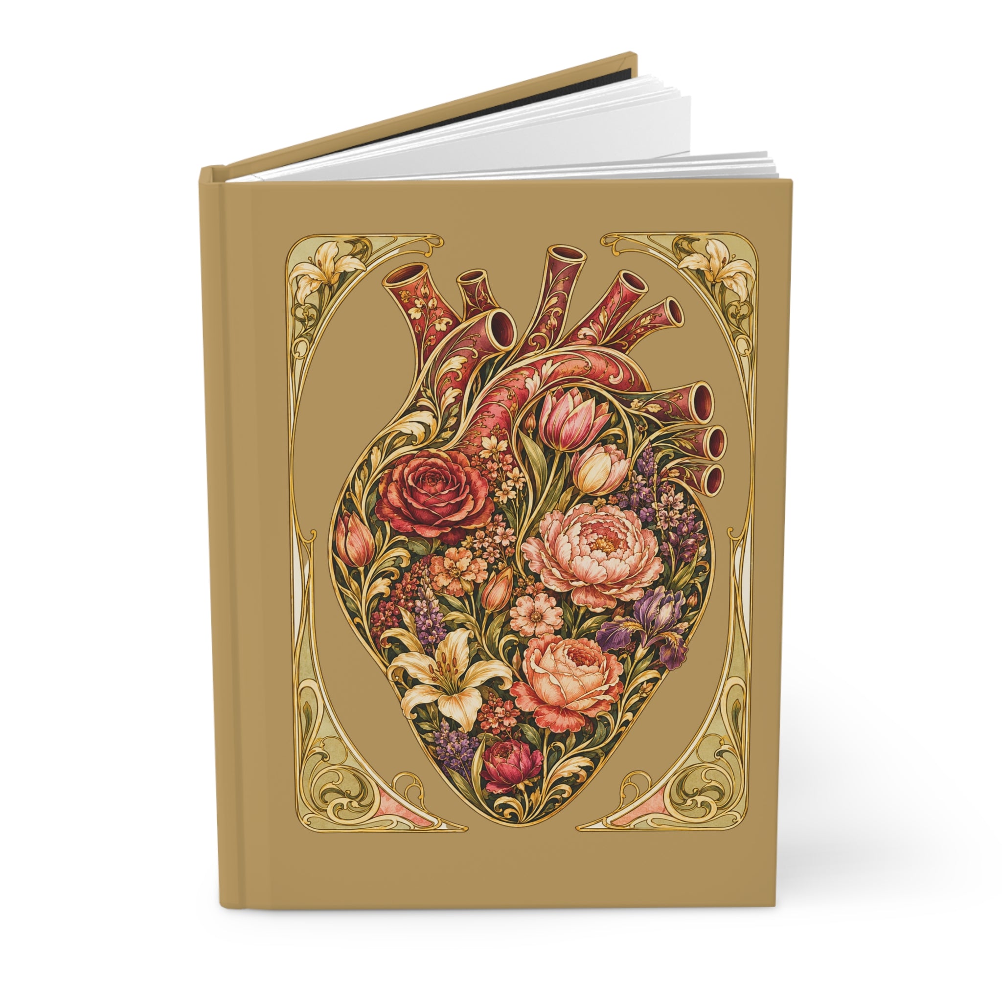 Floral Anatomical Heart Hardcover Journal — Vintage Botanical Sketch Notebook