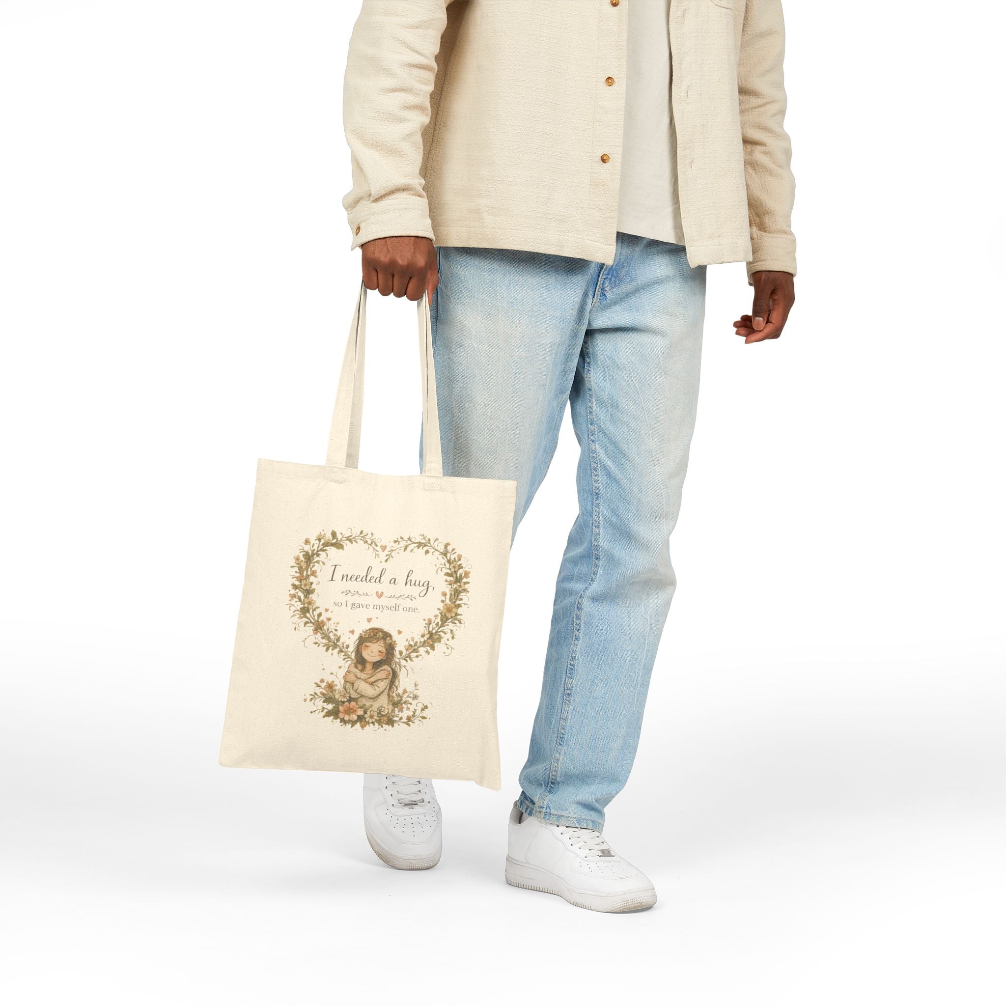 Tote Bag — "I Needed a Hug" Cute Vintage Floral Heart Canvas Tote
