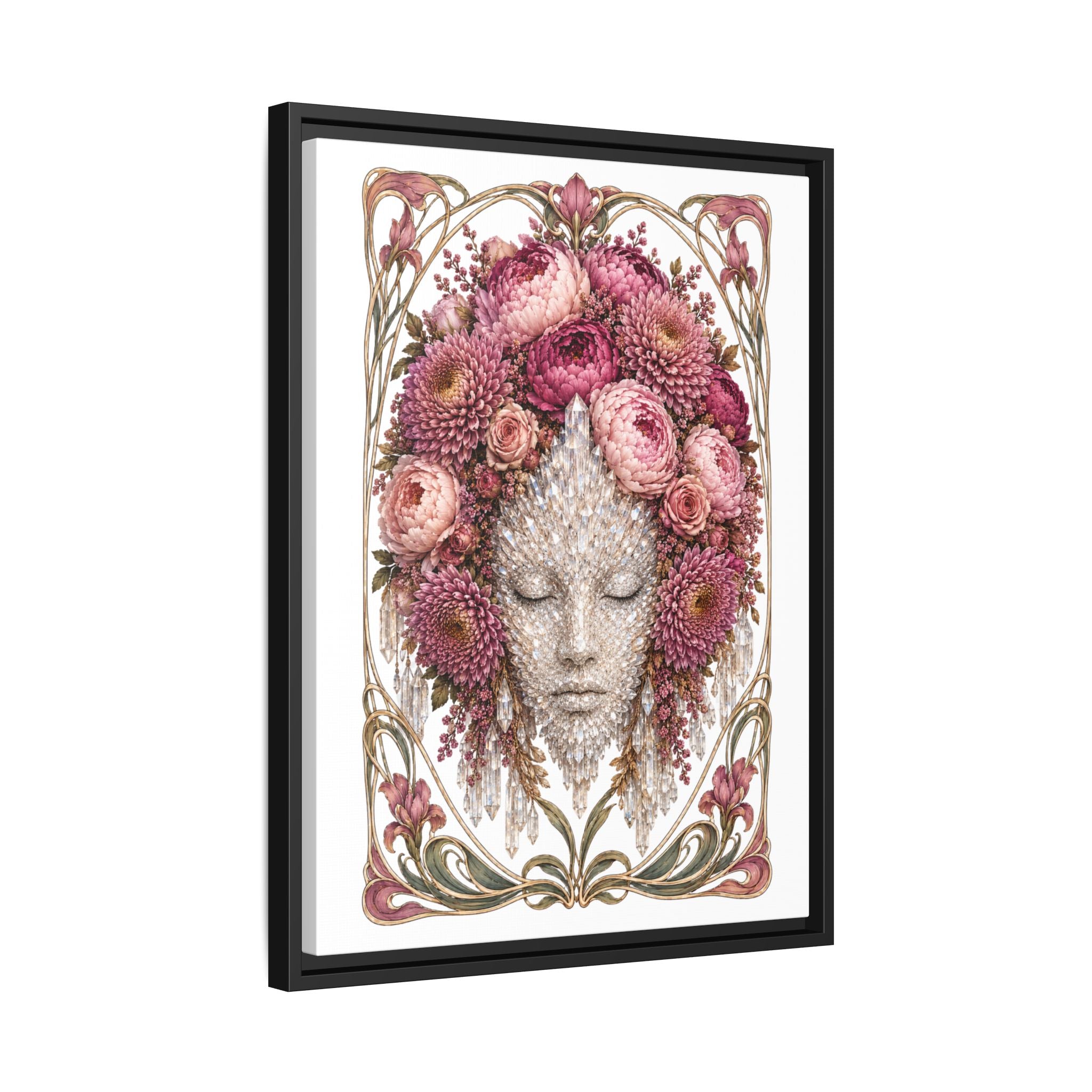Framed Crystal Floral Muse Canvas Print — Botanical Portrait Wall Art