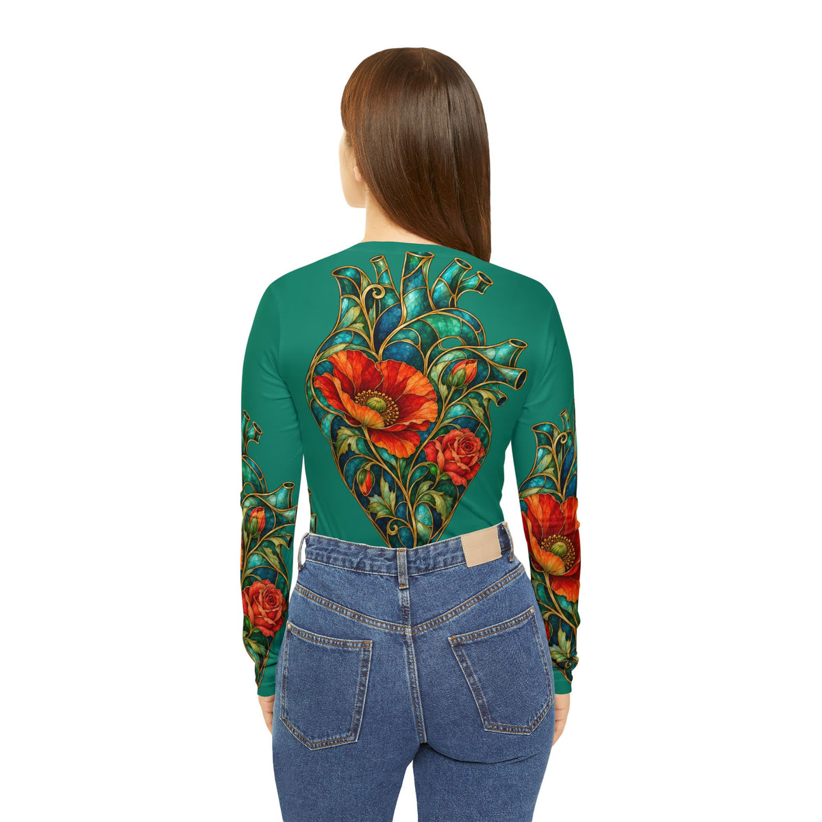 Stained Glass Poppy Women's Long Sleeve V-neck Shirt (AOP)
