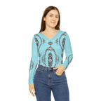 Aqua Lotus V-Neck Long Sleeve — Women's Patterned Top