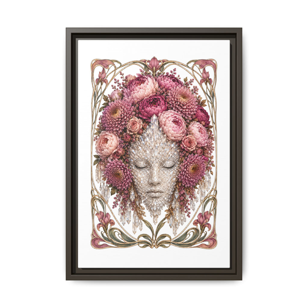 Framed Crystal Floral Muse Canvas Print — Botanical Portrait Wall Art