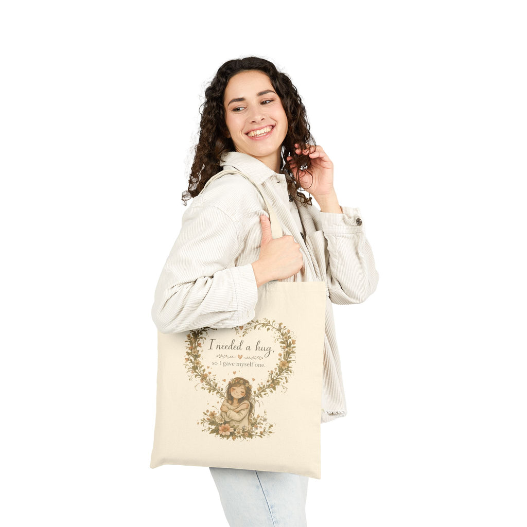 Tote Bag — "I Needed a Hug" Cute Vintage Floral Heart Canvas Tote