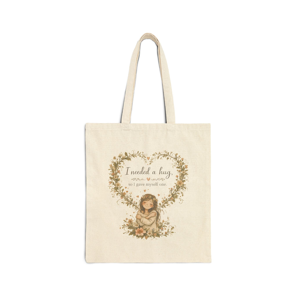 Tote Bag — "I Needed a Hug" Cute Vintage Floral Heart Canvas Tote