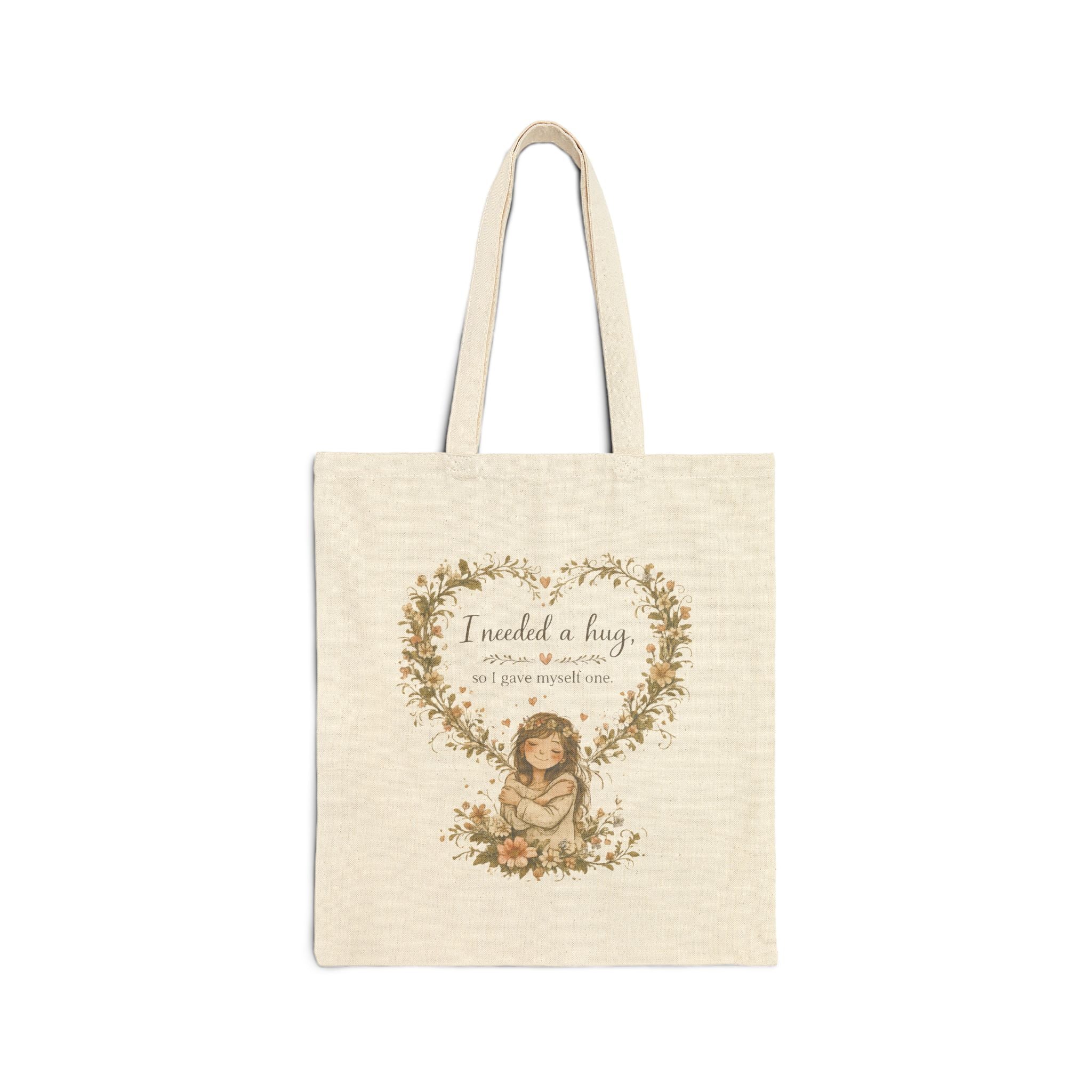 Tote Bag — "I Needed a Hug" Cute Vintage Floral Heart Canvas Tote