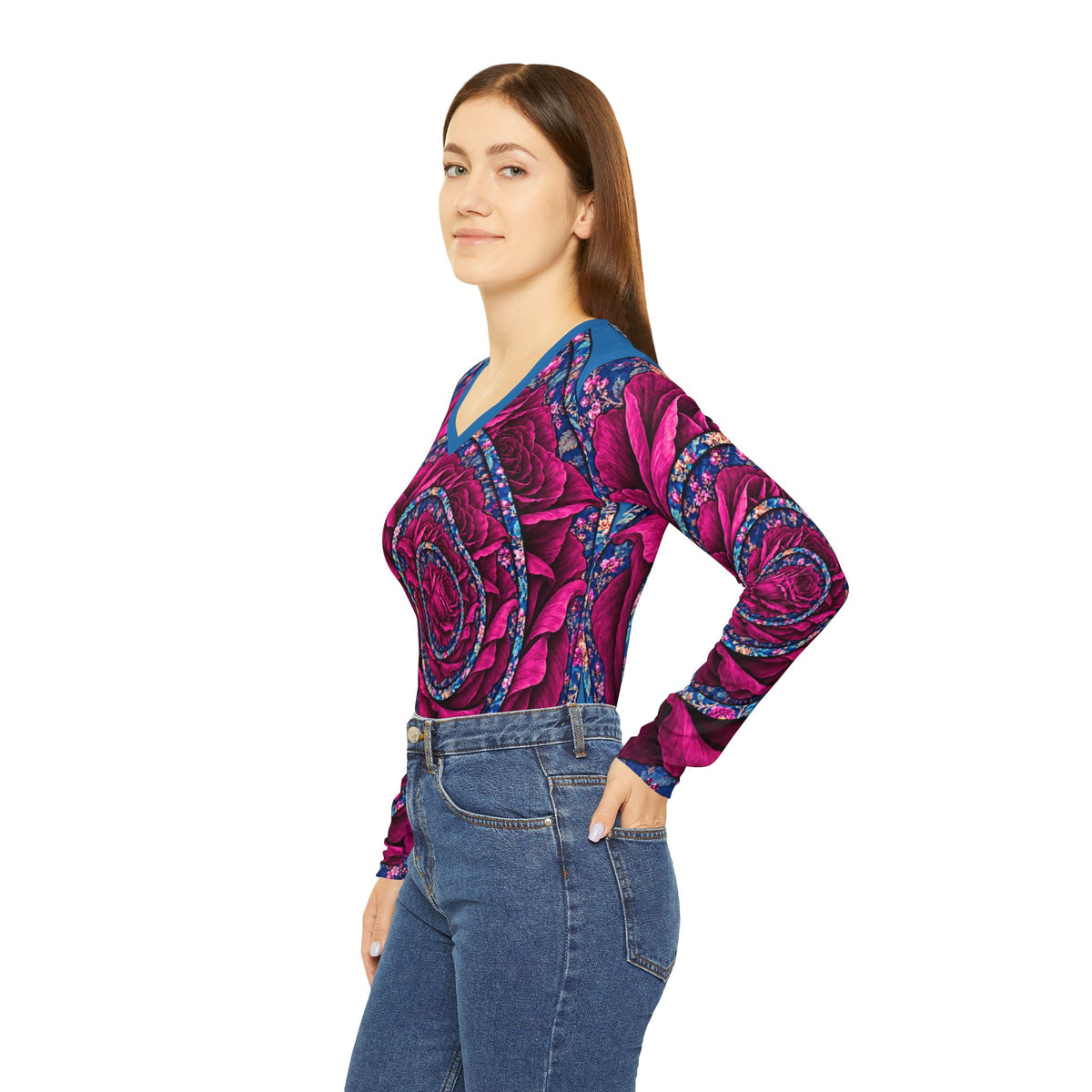 Nested Rose V-Neck Long Sleeve