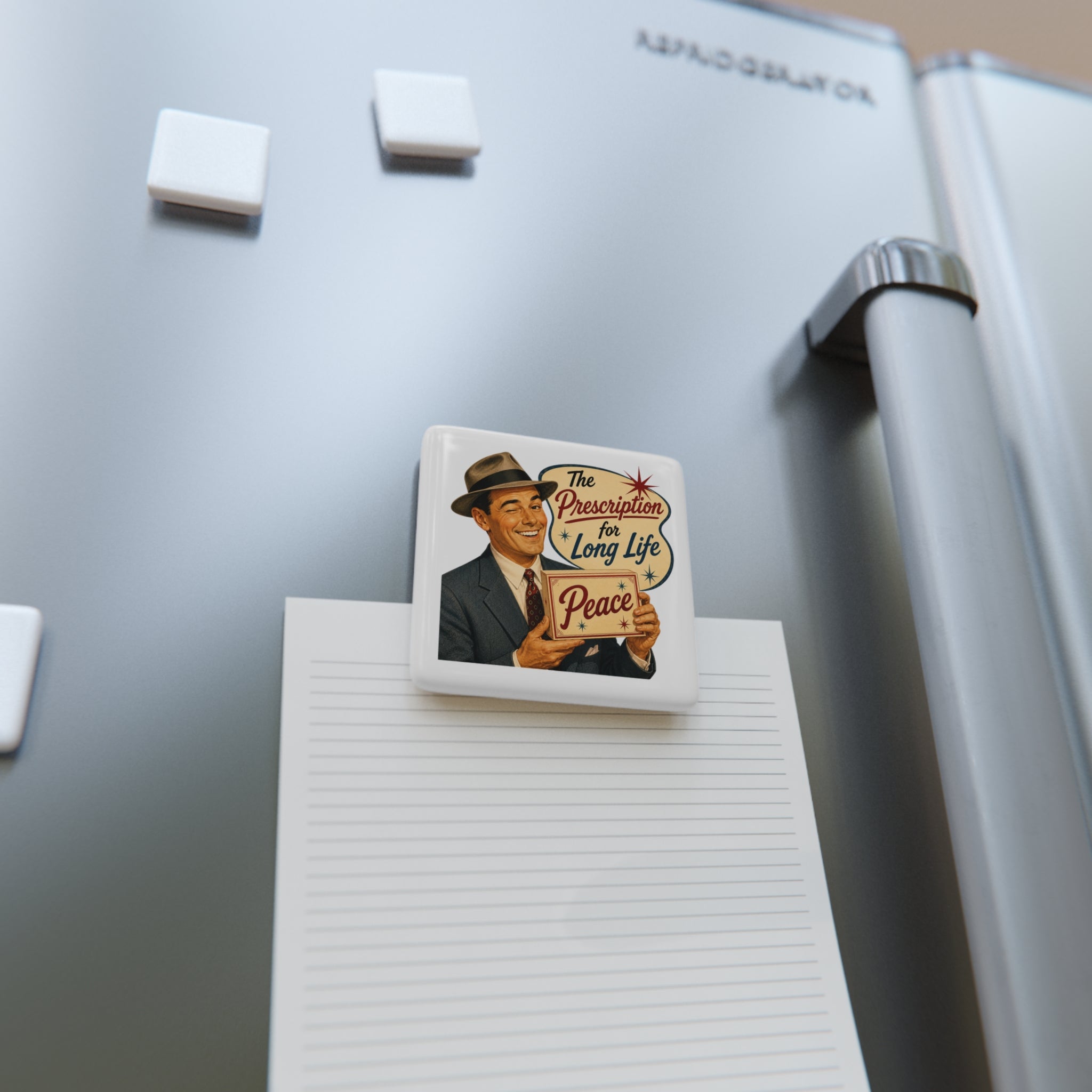 Retro 'The Prescription for Long Life: Peace' Porcelain Magnet