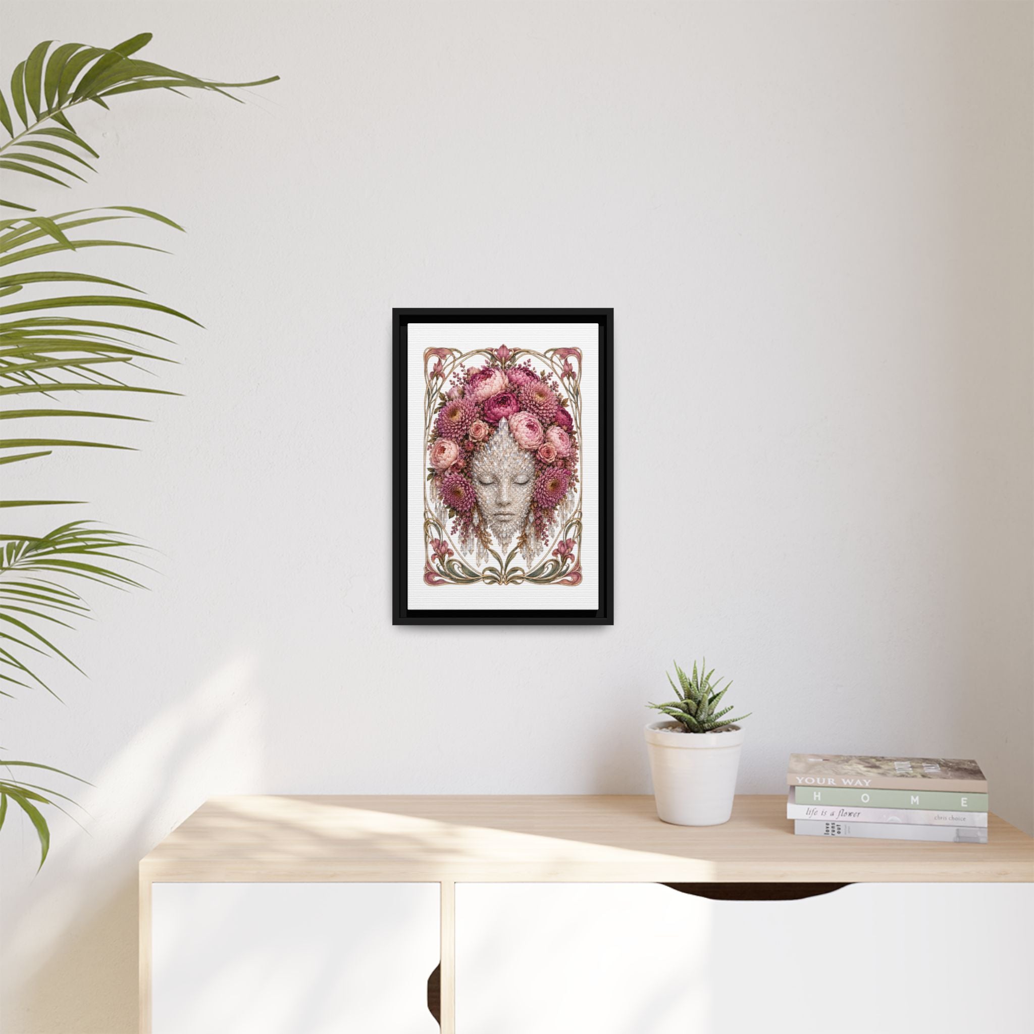 Framed Crystal Floral Muse Canvas Print — Botanical Portrait Wall Art