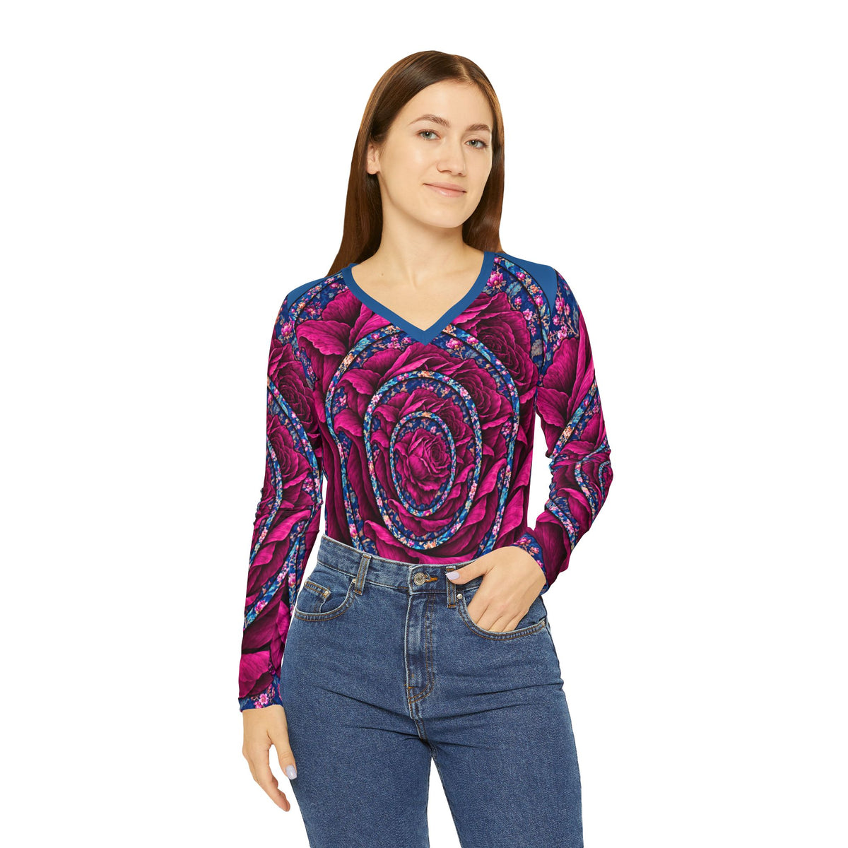 Nested Rose V-Neck Long Sleeve