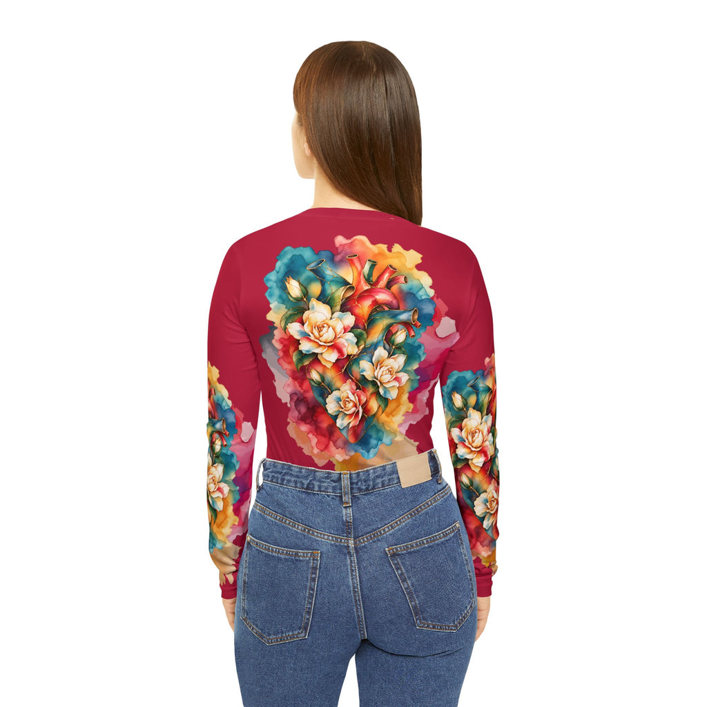 Watercolor Gardenia Women's Long Sleeve V-neck Shirt (AOP)
