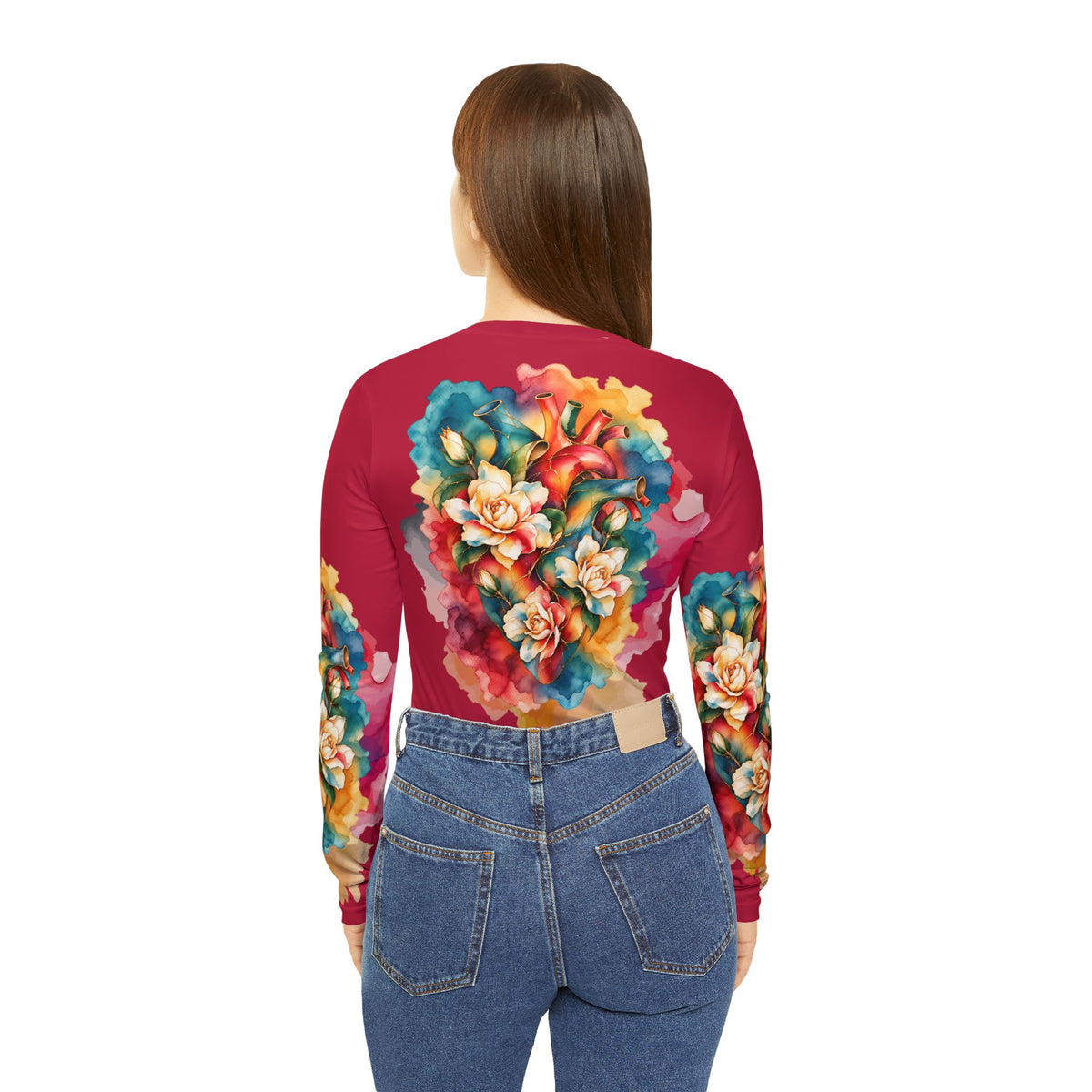 Watercolor Gardenia Women's Long Sleeve V-neck Shirt (AOP)