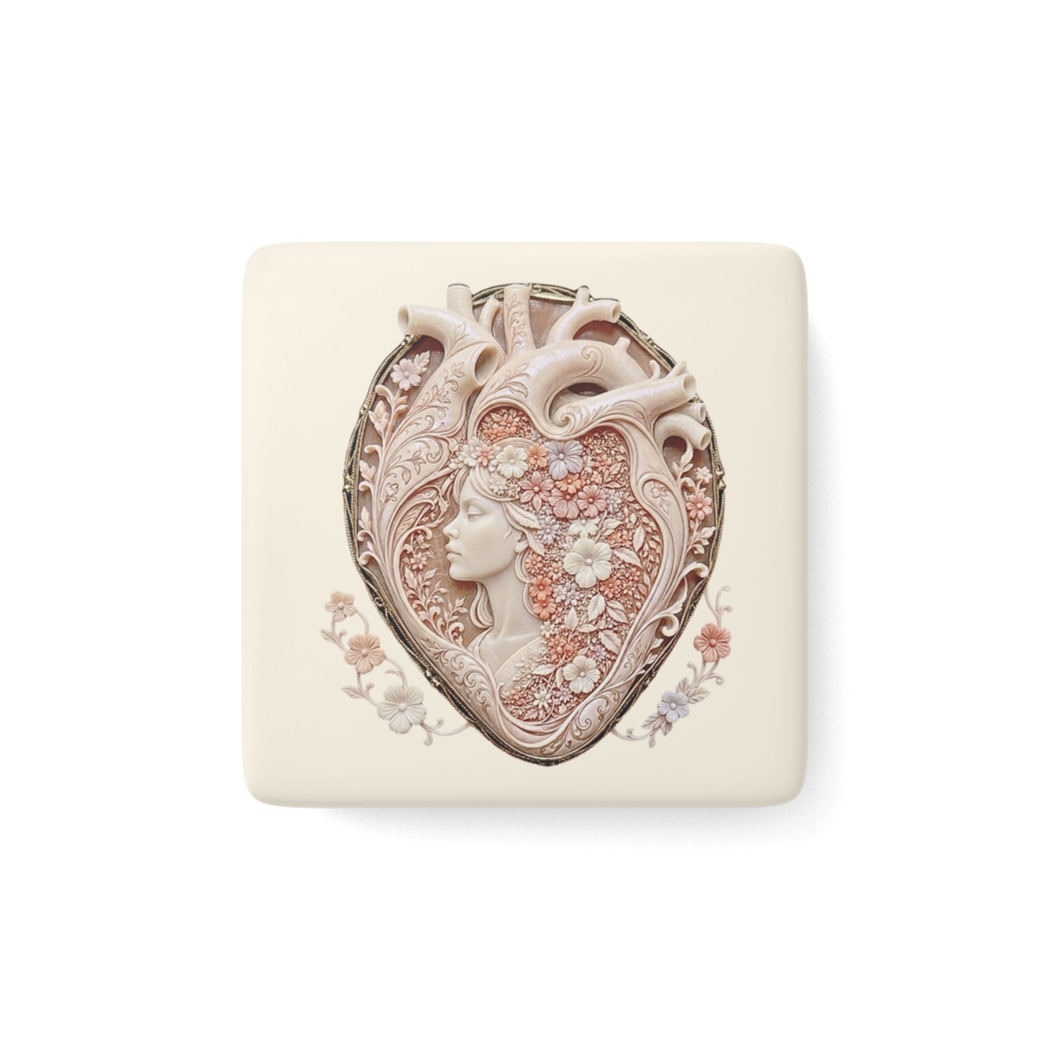 Cameo Floral Portrait Porcelain Magnet