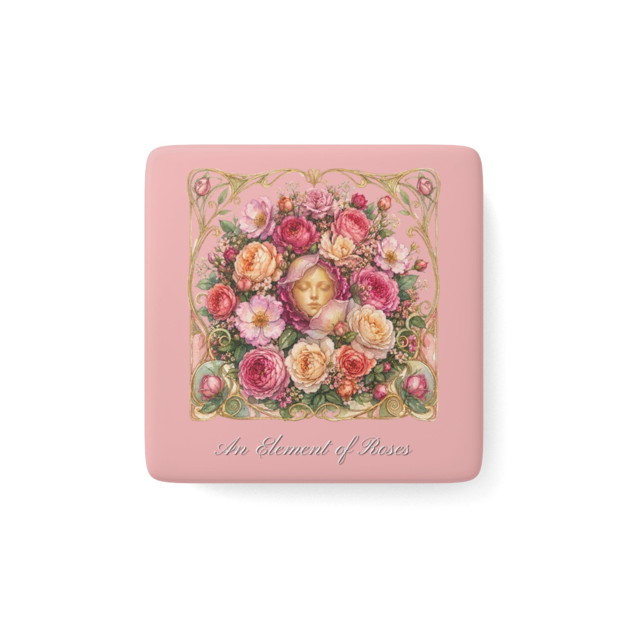 Vintage Floral Portrait Porcelain Magnet — 'An Element of Roses' Square