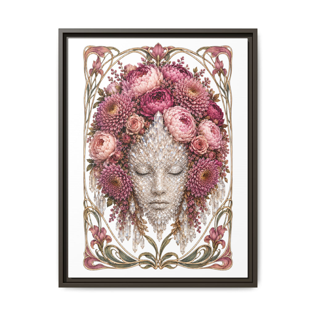 Framed Crystal Floral Muse Canvas Print — Botanical Portrait Wall Art