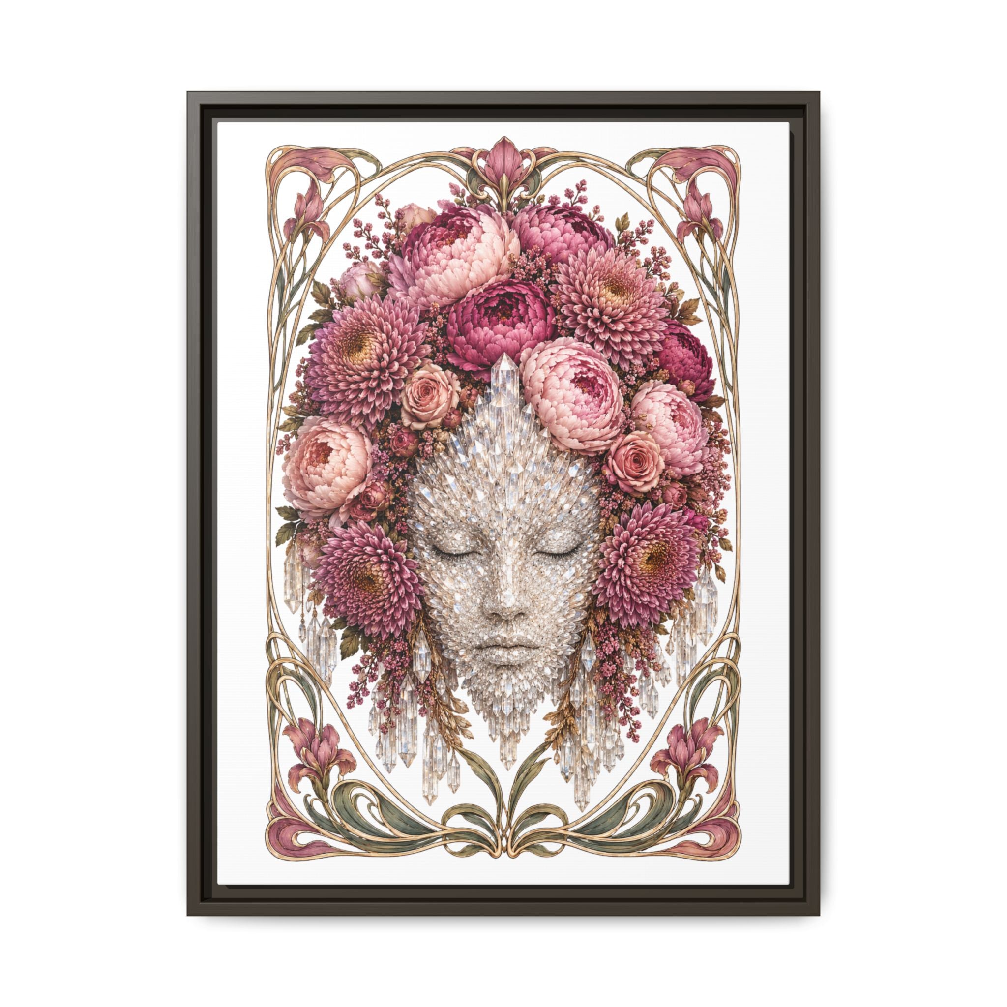 Framed Crystal Floral Muse Canvas Print — Botanical Portrait Wall Art