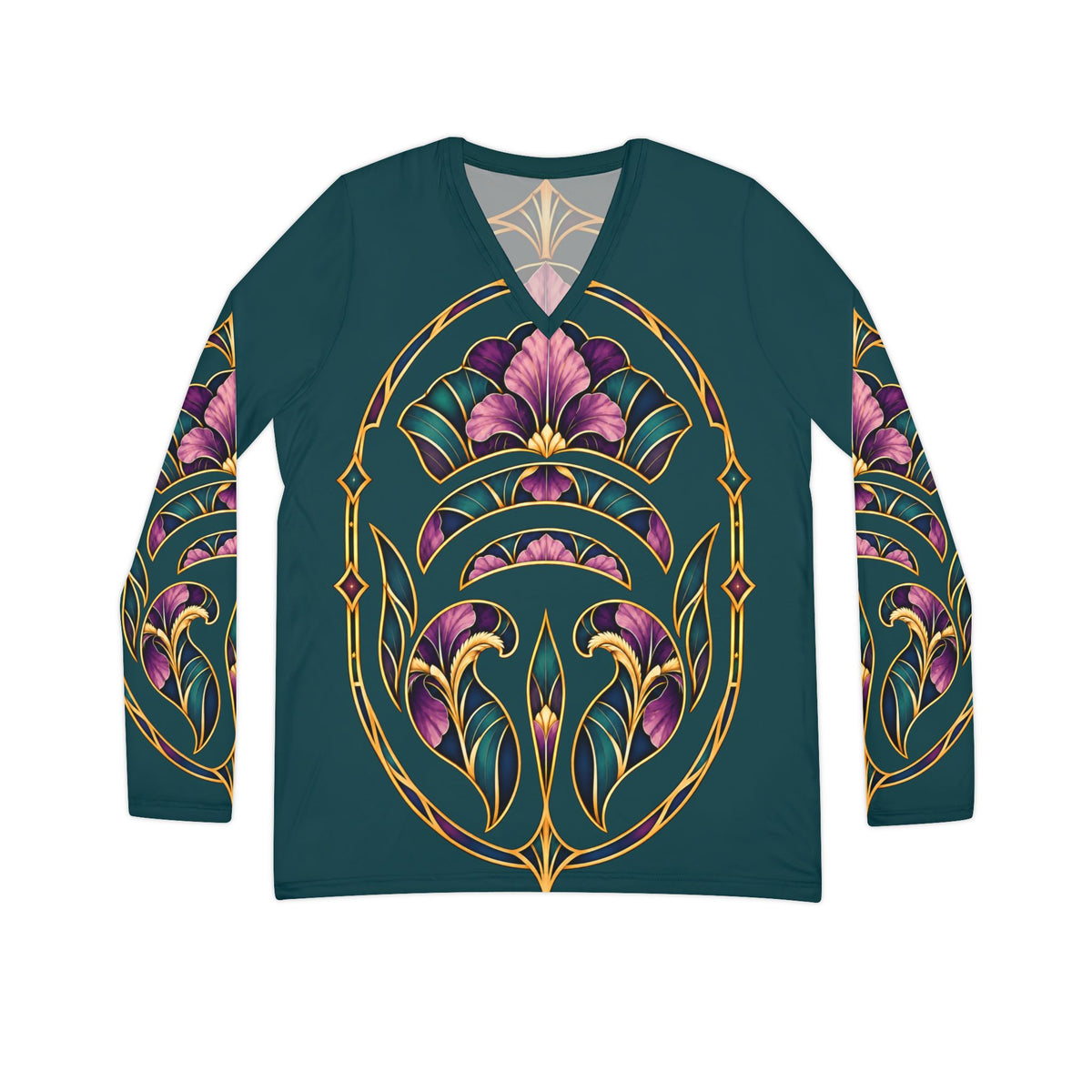 Floral Art Nouveau V-Neck Long Sleeve