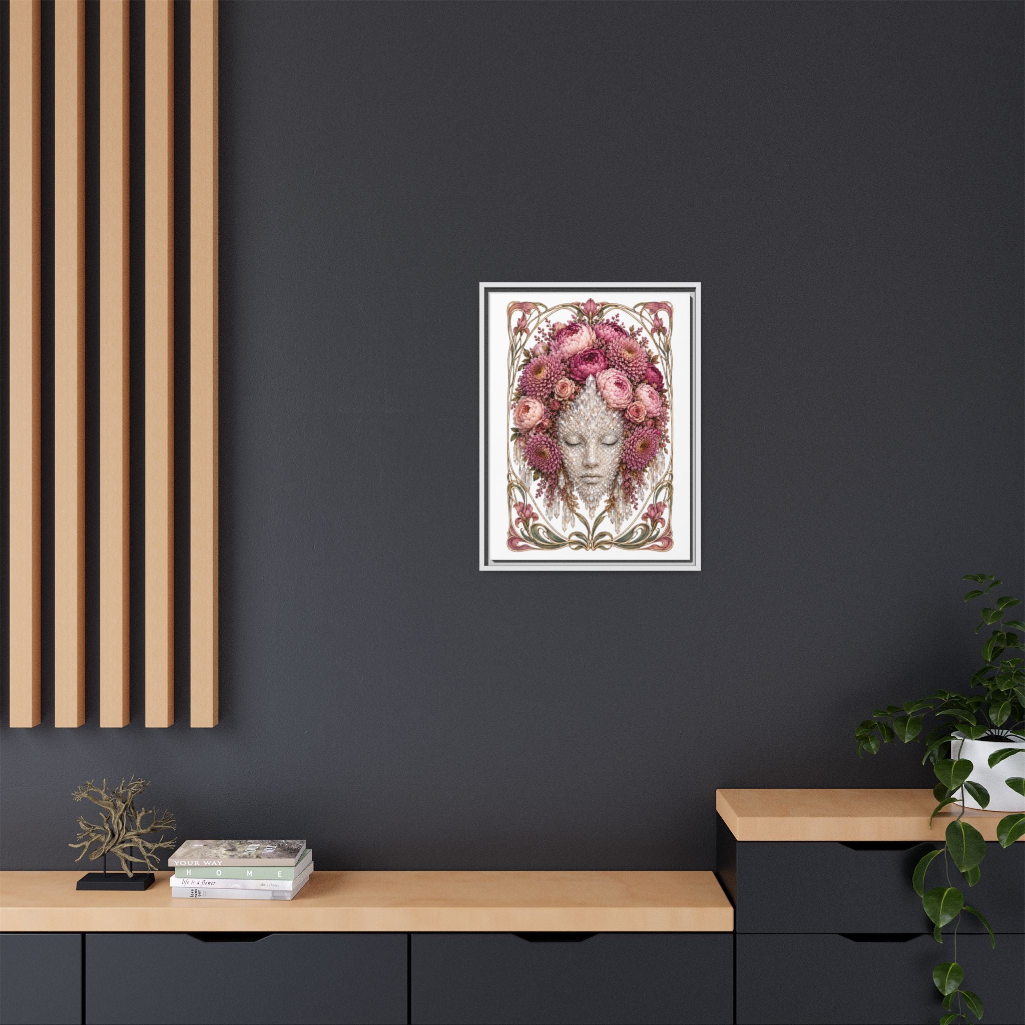 Framed Crystal Floral Muse Canvas Print — Botanical Portrait Wall Art