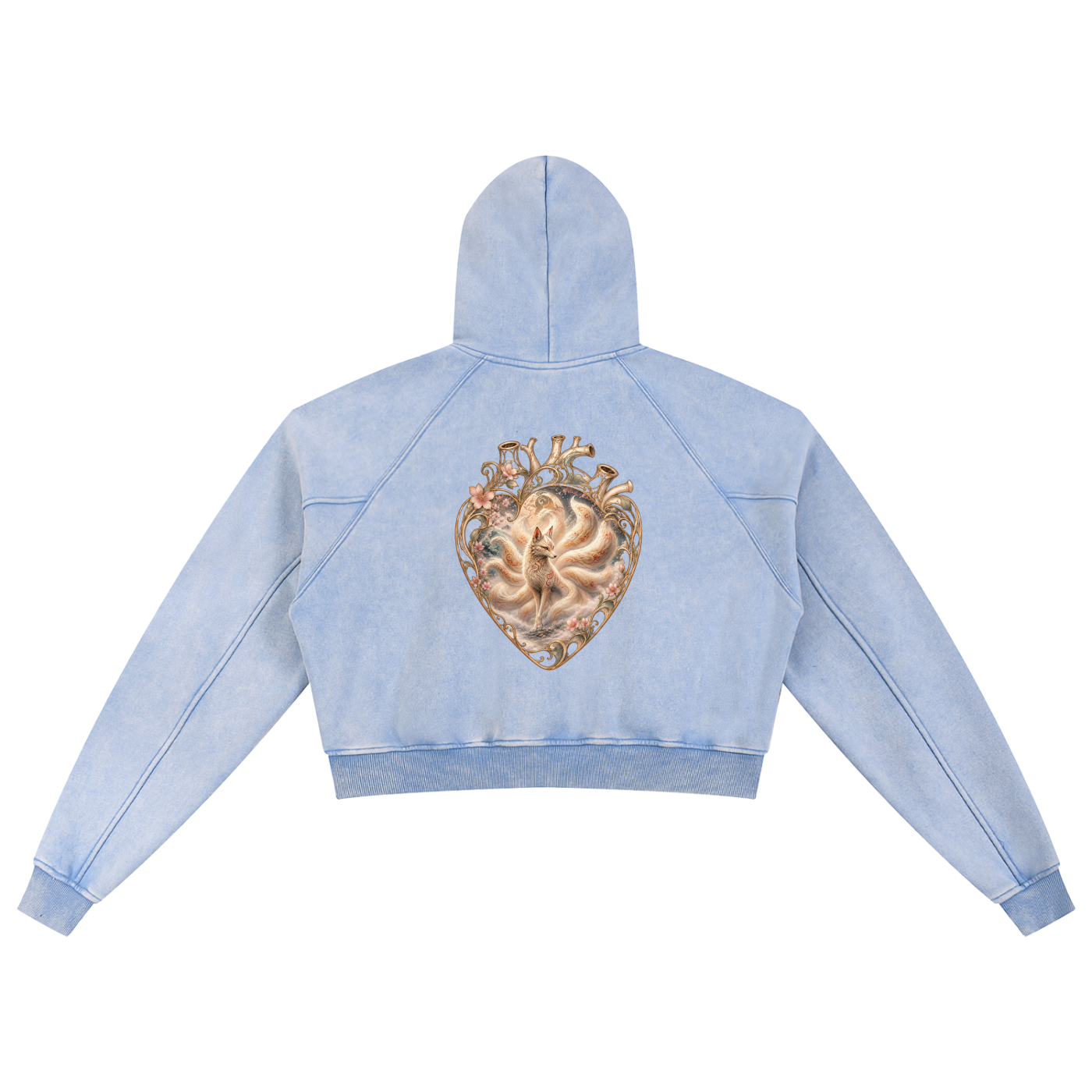 Nine Tail Snow Washed Cropped Hoodie