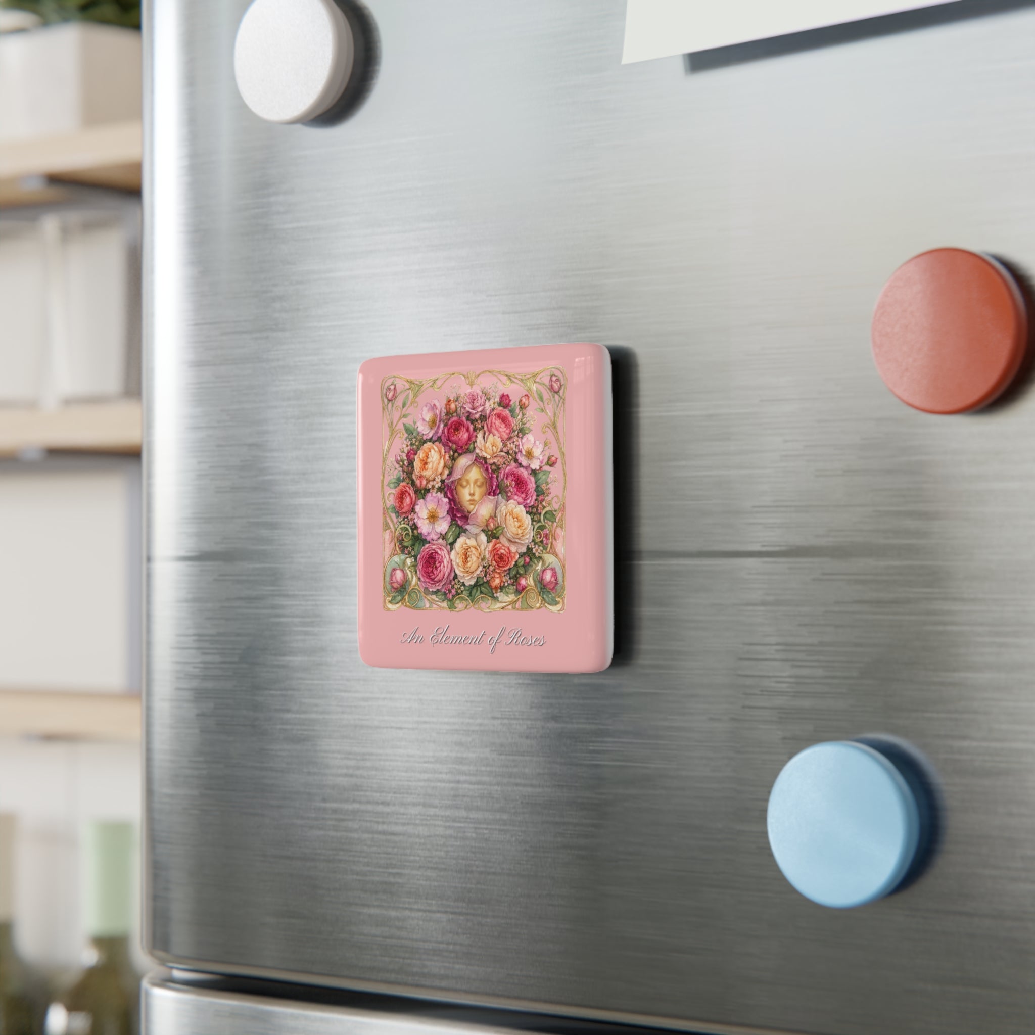 Vintage Floral Portrait Porcelain Magnet — 'An Element of Roses' Square