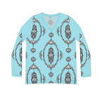 Aqua Lotus V-Neck Long Sleeve — Women's Patterned Top