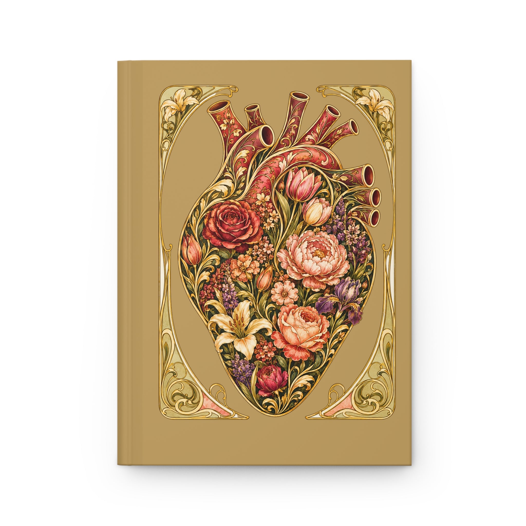 Floral Anatomical Heart Hardcover Journal — Vintage Botanical Sketch Notebook