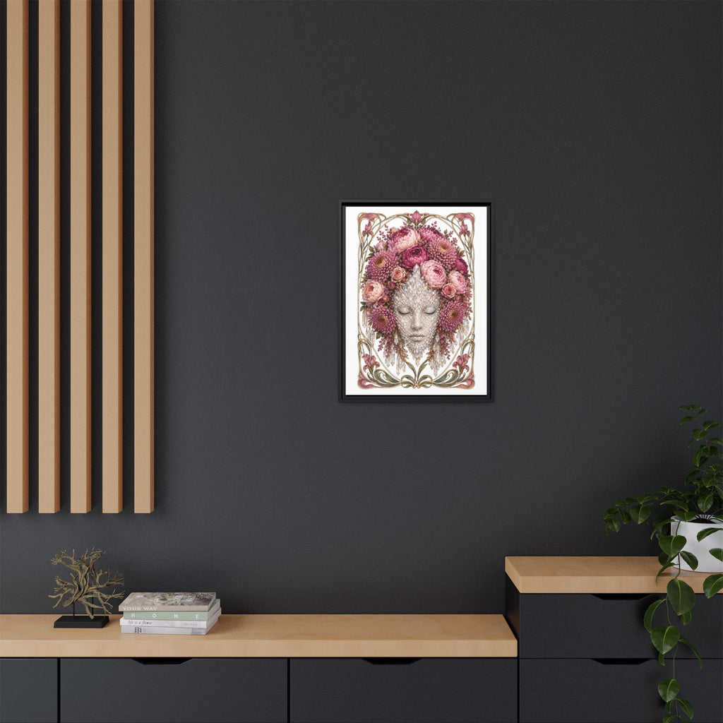 Framed Crystal Floral Muse Canvas Print — Botanical Portrait Wall Art