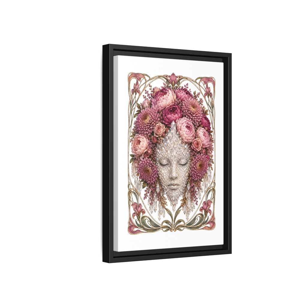 Framed Crystal Floral Muse Canvas Print — Botanical Portrait Wall Art
