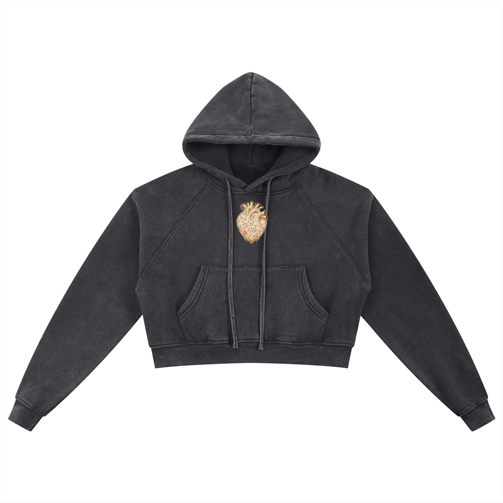 Vintage Heart Snow Washed Cropped Hoodie