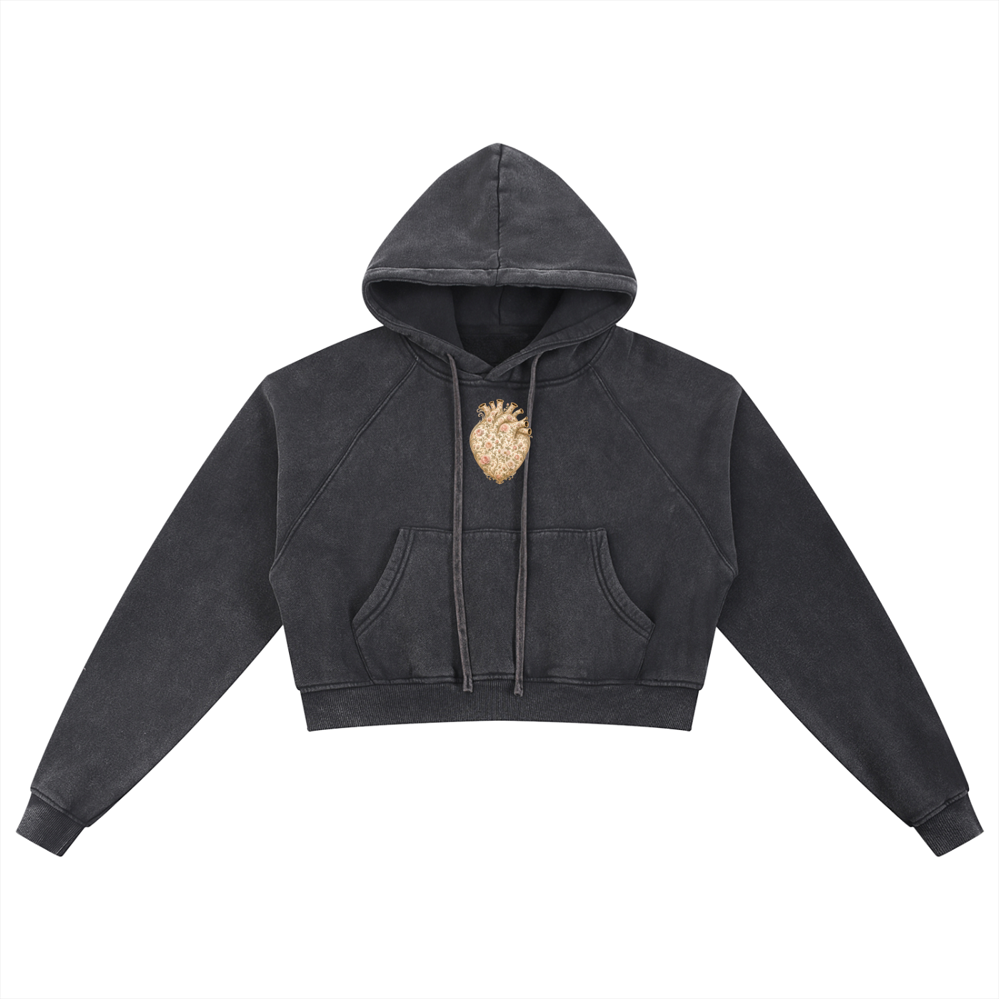 Vintage Heart Snow Washed Cropped Hoodie