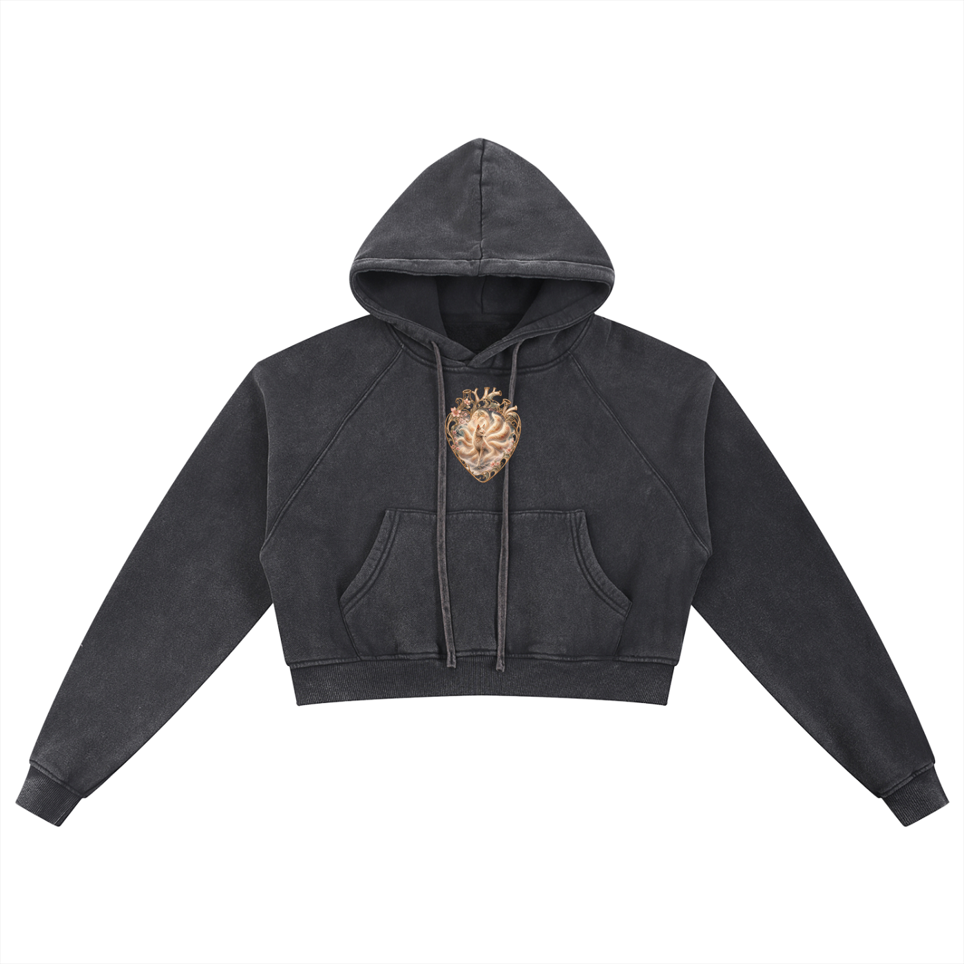 Nine Tail Snow Washed Cropped Hoodie