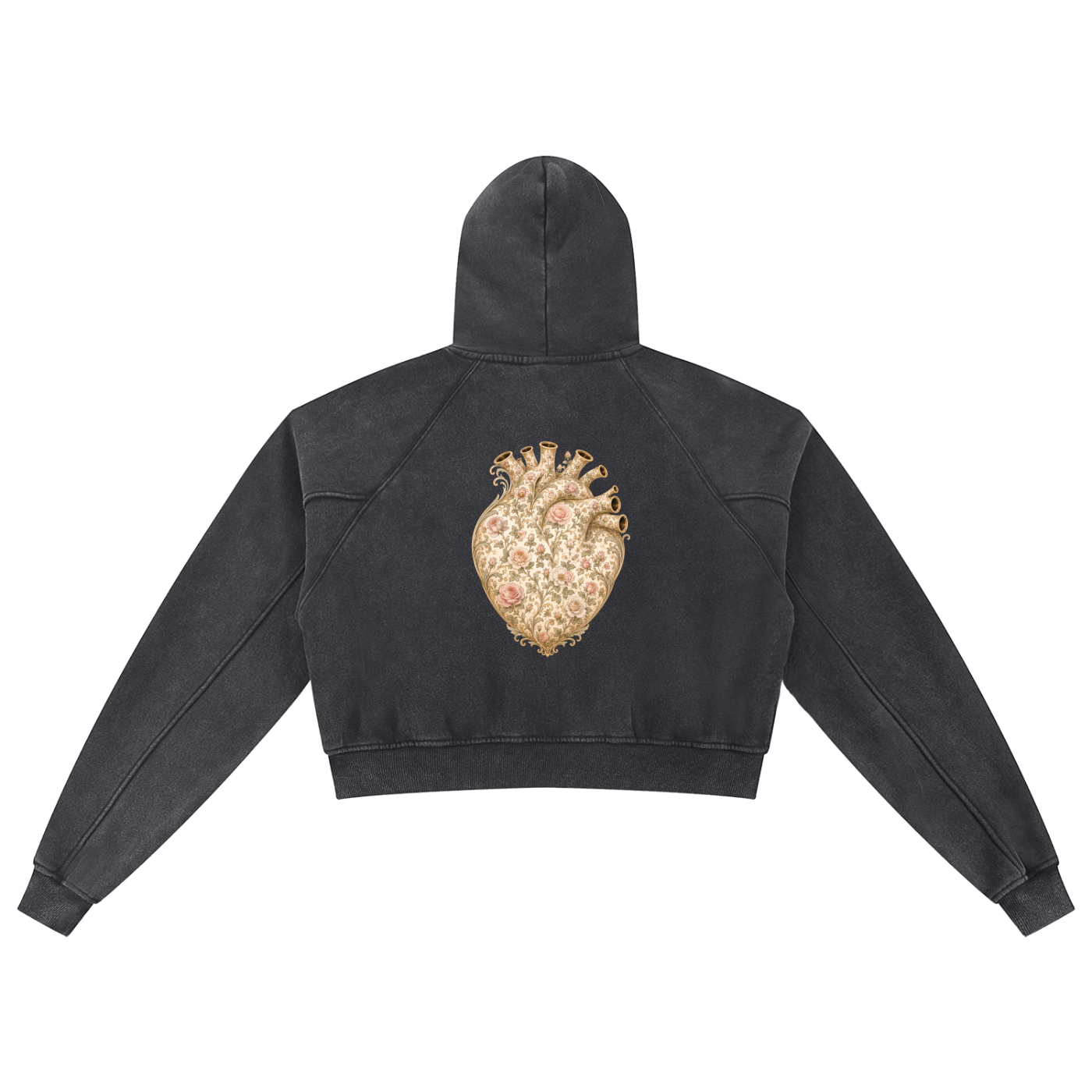 Vintage Heart Snow Washed Cropped Hoodie