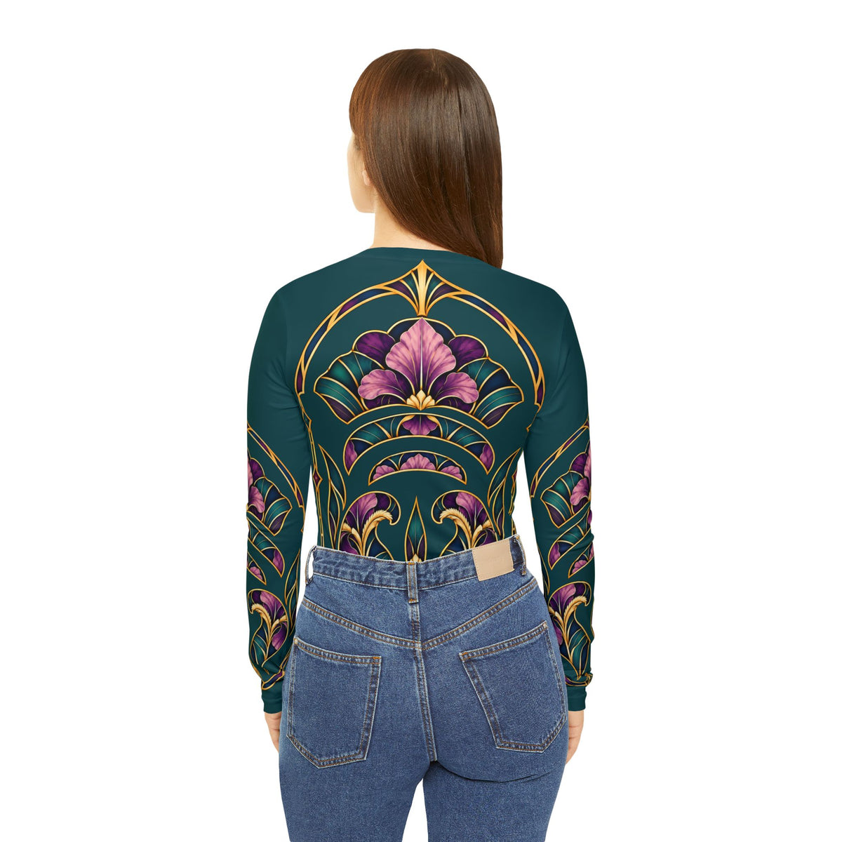 Floral Art Nouveau V-Neck Long Sleeve