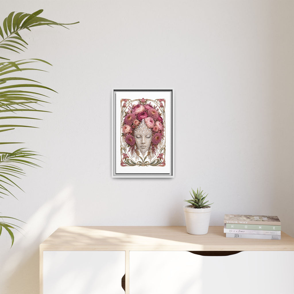 Framed Crystal Floral Muse Canvas Print — Botanical Portrait Wall Art