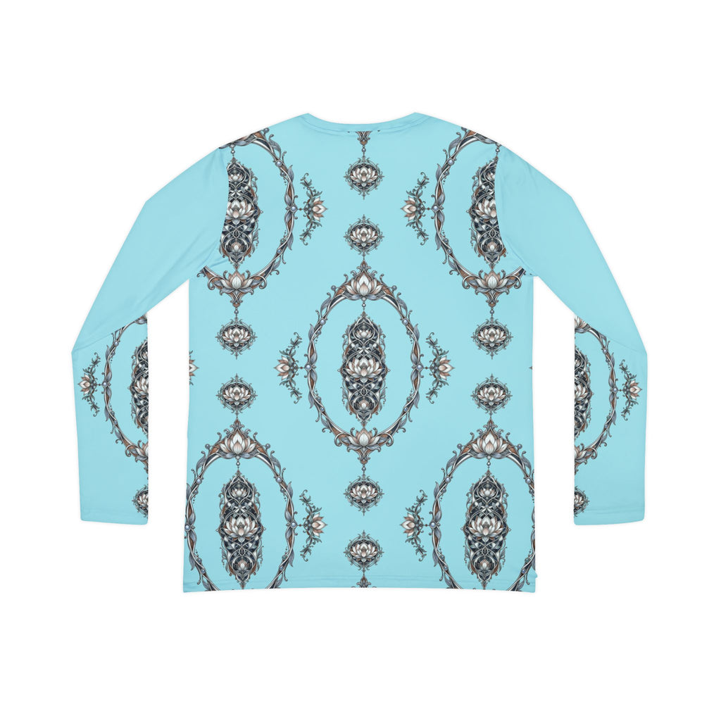 Aqua Lotus V-Neck Long Sleeve — Women's Patterned Top