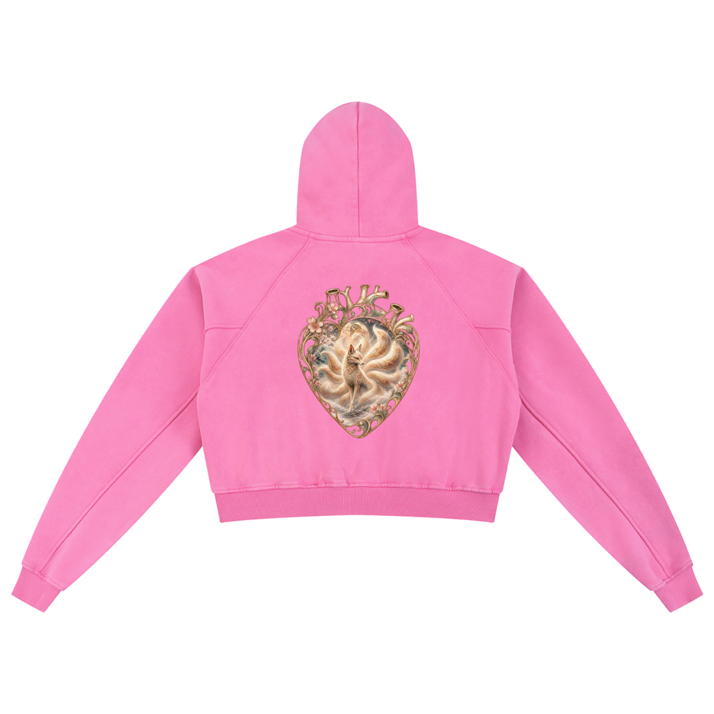 Nine Tail Snow Washed Cropped Hoodie