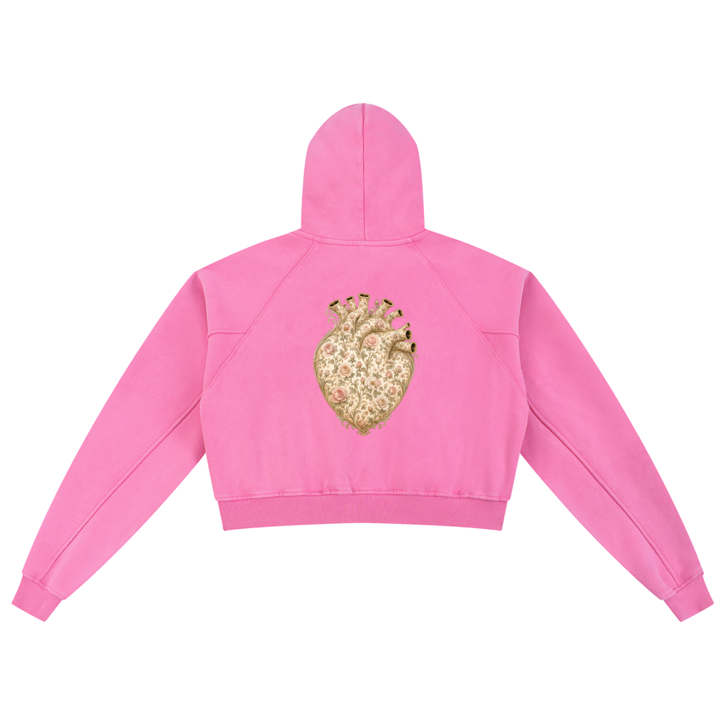 Vintage Heart Snow Washed Cropped Hoodie