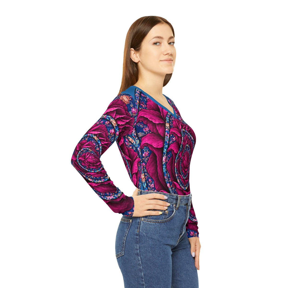 Nested Rose V-Neck Long Sleeve