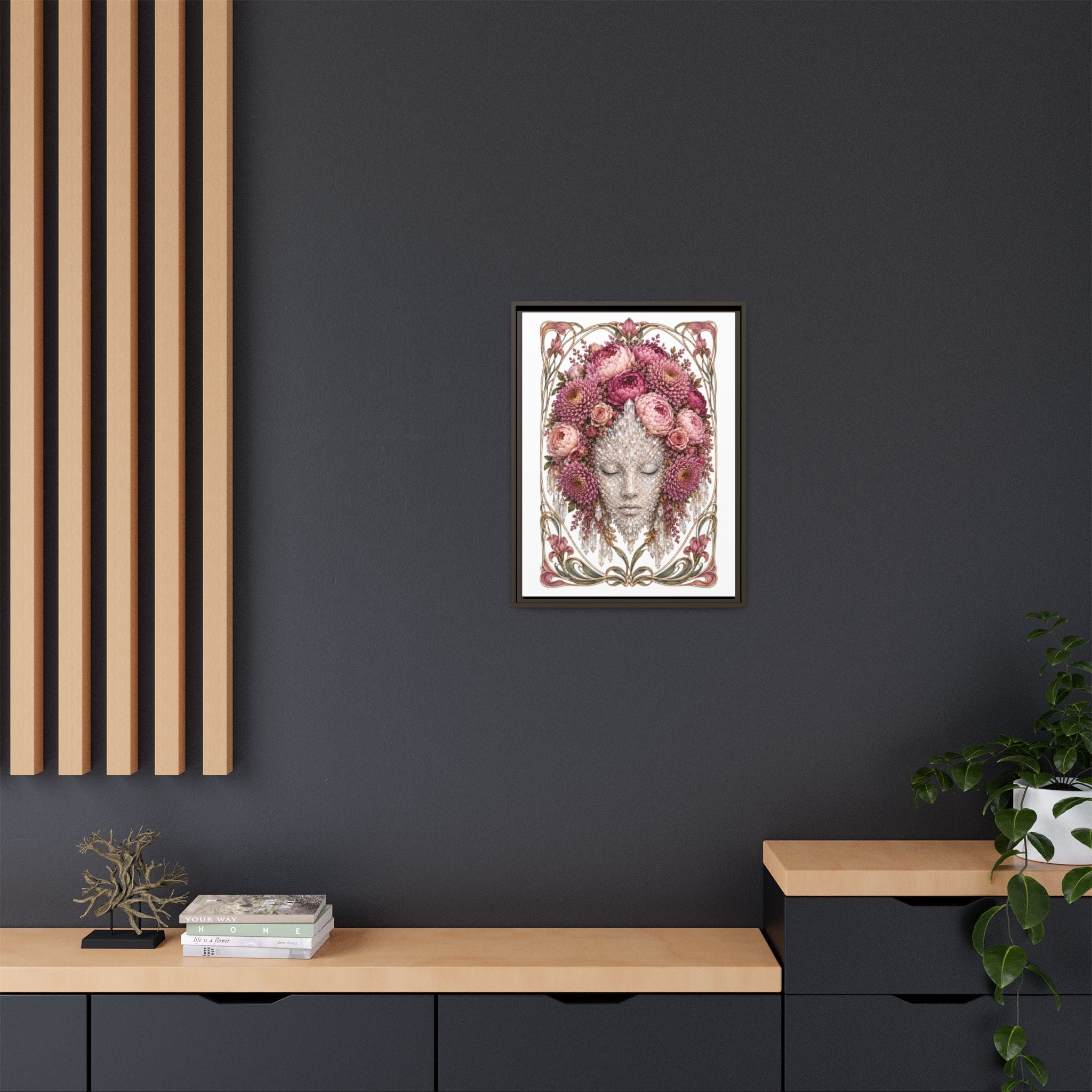 Framed Crystal Floral Muse Canvas Print — Botanical Portrait Wall Art
