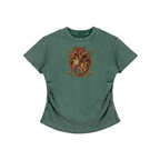 Crystal Heart Vintage Washed Bodycon Cotton T-Shirt