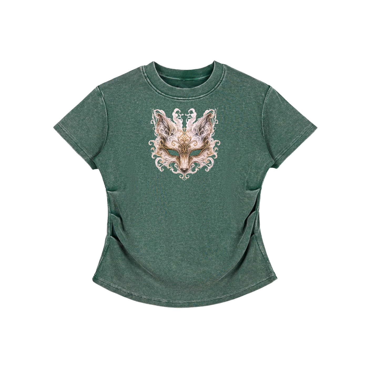 Fox Mask Vintage Washed Bodycon Cotton T-Shirt