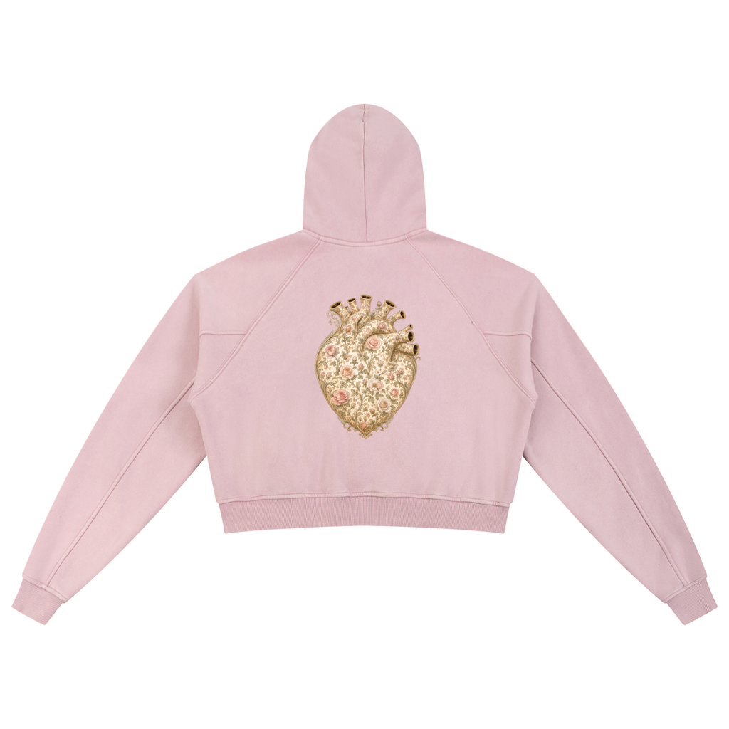 Vintage Heart Snow Washed Cropped Hoodie