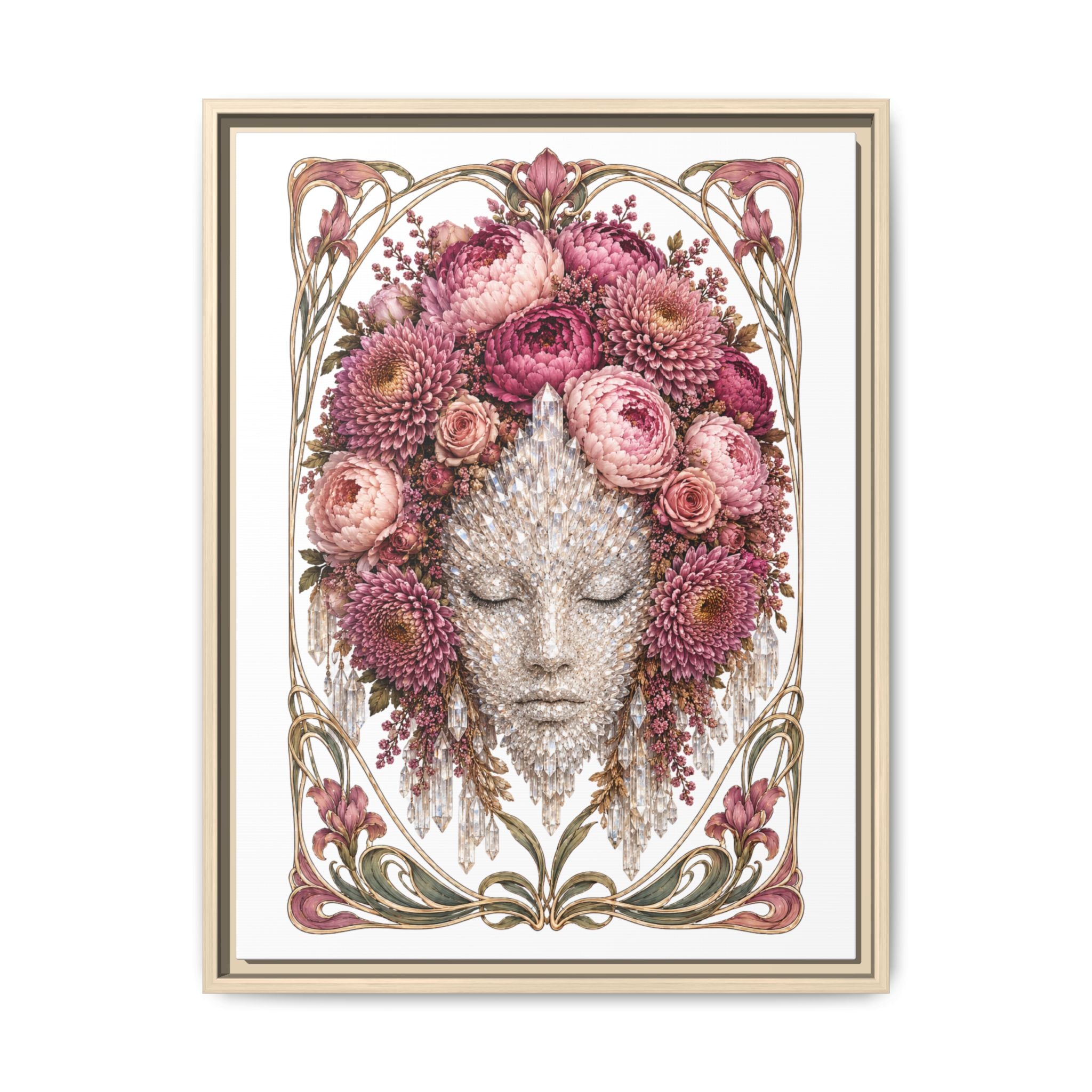 Framed Crystal Floral Muse Canvas Print — Botanical Portrait Wall Art