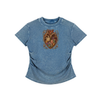 Crystal Heart Vintage Washed Bodycon Cotton T-Shirt