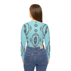 Aqua Lotus V-Neck Long Sleeve — Women's Patterned Top