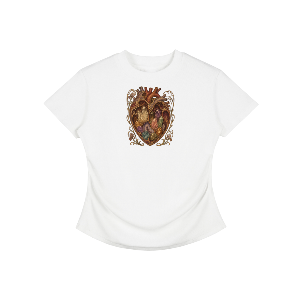 Crystal Heart Vintage Washed Bodycon Cotton T-Shirt