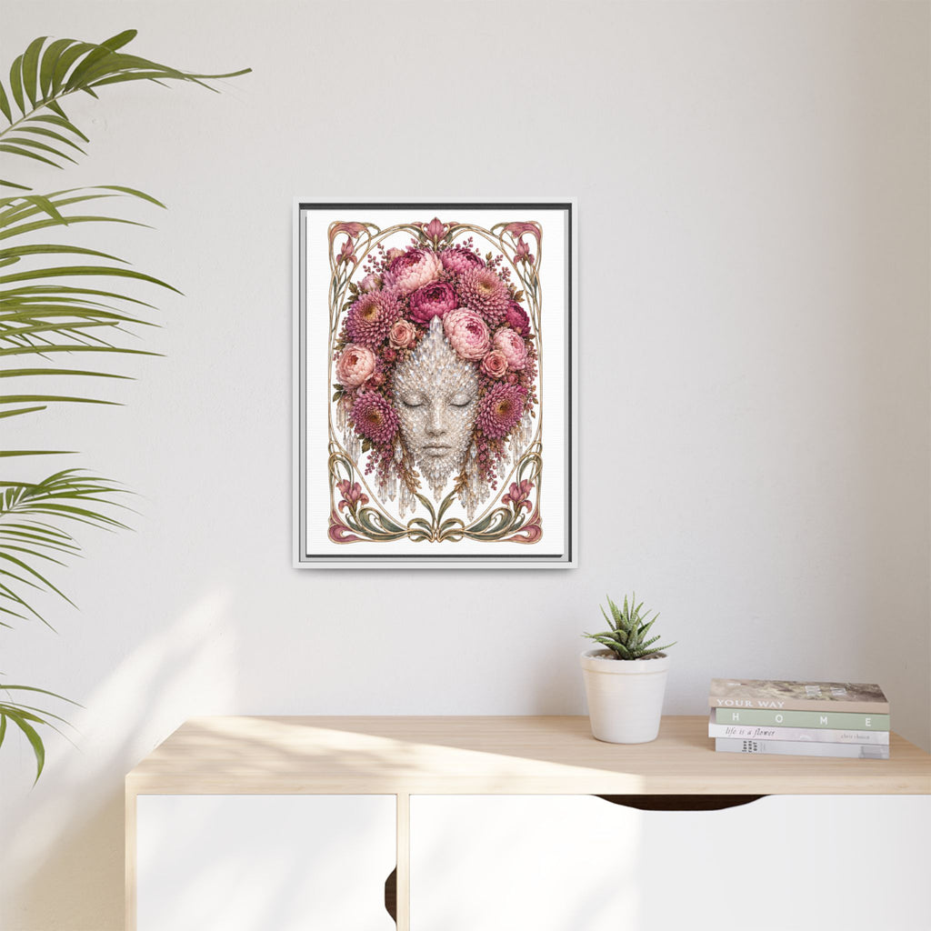 Framed Crystal Floral Muse Canvas Print — Botanical Portrait Wall Art