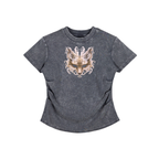 Fox Mask Vintage Washed Bodycon Cotton T-Shirt