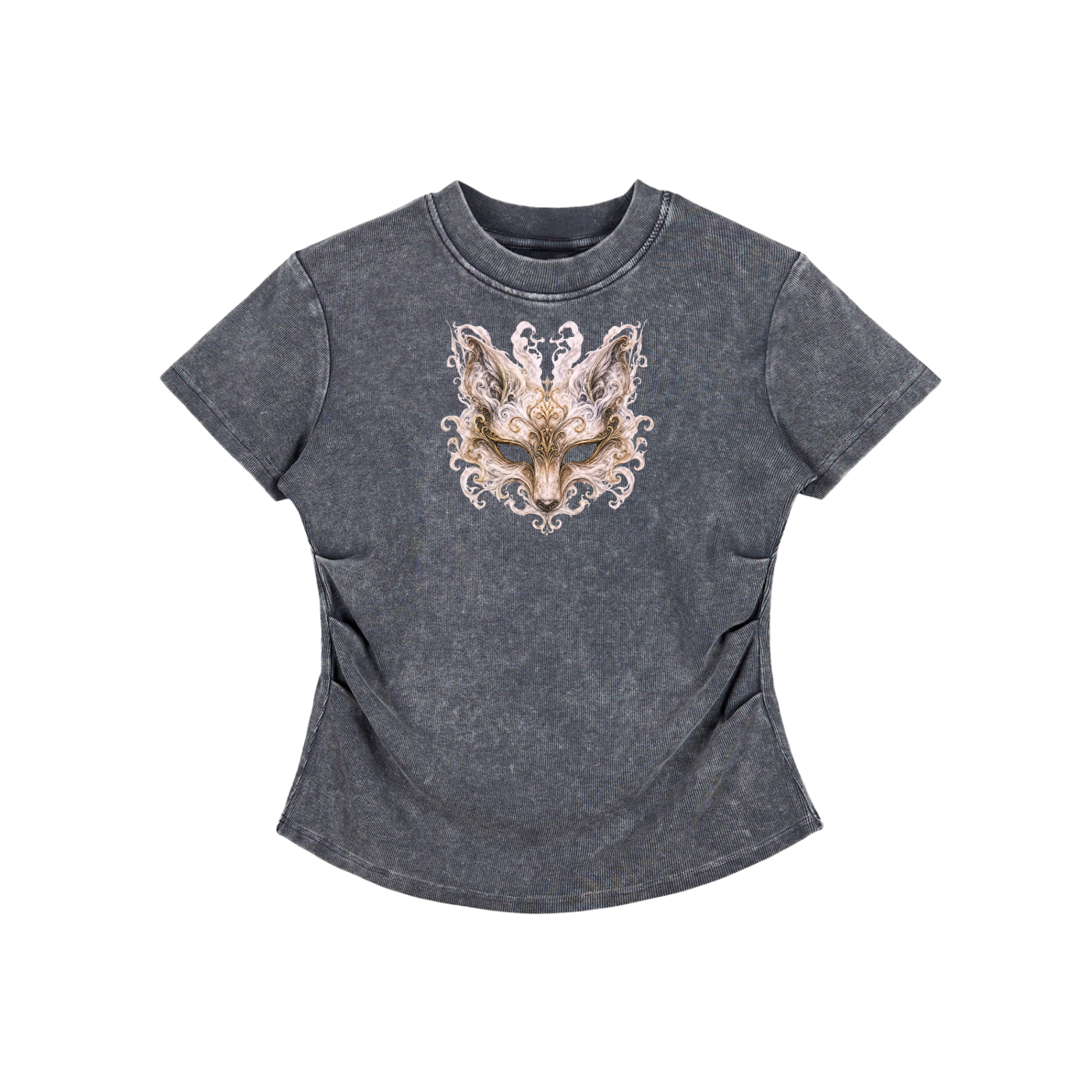 Fox Mask Vintage Washed Bodycon Cotton T-Shirt